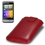 HTC SALSA PREMIUM PU LEATHER POCKET CASE / COVER / POUCH - DARK RED PART OF THE QUBITS ACCESSORIES RANGE'