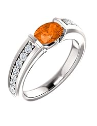 14K White Gold 7.00x5.00mm Oval Cut Mexican Fire Opal and Diamond Ring -- LIFETIME WARRANTY