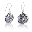 Fairy and Hummingbird in the Flowers Sterling Silver Genuine Amethyst Earrings