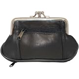 41C7bOy2u0L. SL160  100% Leather Change Purse with Clasp Black #6221