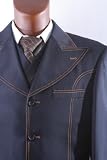 Men's Superior 150's Single Breasted 4 Button Blue Vested Dress Suit 36R with Peak Lapel & Wide Leg Pants