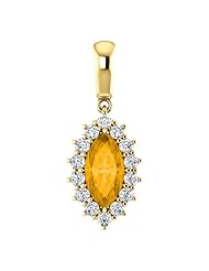 18K Yellow Gold 10.00x5.00mm Marquise Cut Citrine and Diamond Pendant -- LIFETIME WARRANTY
