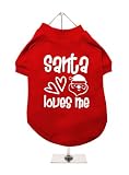 ''Christmas: Santa Loves Me'' UrbanPup Dog T-Shirt (Red / White) (X-Large - Body Length: 16
