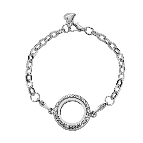 Feilaiger 25mm Floating Charm Living Memory Lockets Bracelet Set - Magnetic Closure - Free Link Chain