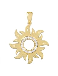 Sun Pendant with Diamonds in 14K Yellow Gold - 29mm