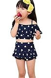 Ziweibaハート柄上着+スカートパンツ2点セットフリル水着 女の子 子供 キッズ スイムウェア ベビースイミング 分体式ビキニスカート (M, A)