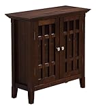 Simpli Home Bedford Low Storage Media Cabinet and Buffet, 32"W x 31"H, Dark Tobacco Brown