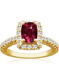 14K Yellow Gold Cushion Cut Ruby Ring With Sidestones