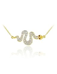 14K Gold Snake CZ Pendant Necklace