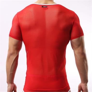 SP FASHION Sexy Brand New Sheer Short Sleeve Undershirt Top Underwear (1) Medium : Chest 15.5", Red)