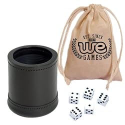 Mahogany Leather Professional Dice Cup with Ribbed Rubber Lining, Includes 5 Dice and Cotton Canvas Storage Bag