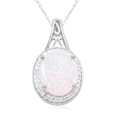 Sterling Silver & Oval Created Opal Diamond Pendant, 18 41C81hLFuiL. SL160 Sterling Silver & Oval Created Opal Diamond Pendant, 18
