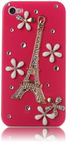 Kazma Saki(TM) Red 3D Bling Cute Golden Diamond Paris Tower Case Cover For iPhone 4 4s (Package includes: 1 X Screen protector)