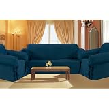 3Pcs Micro Suede Navy Blue Sofa Loveseat Chair Slipcover - 100% Polyester by KingLinen