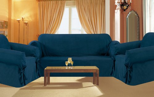 Home Decor 3Pcs Micro Suede Navy Sofa / Loveseat / Chair Slipcover