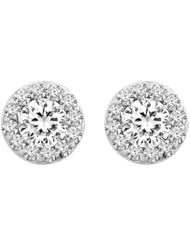 14K White Gold - Halo-Styled Diamond Stud Earrings