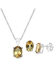 3.60 Carat Citrine Oval Shape .925 Sterling Silver Earring & Pendant Set
