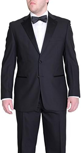 Silvio Breciani Mens Black Tonal Striped Two Button Wool Tuxedo Tux Suit