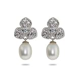 Eve's Addiction Sterling Silver Petals and Freshwater Pearl Drop Earrings