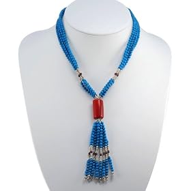 Handmade Red Coral, Turquoise, Silver & Garnet Necklace