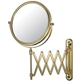 Wall Mount Scissors Extension Arm 5X Magnifying Mirror in Gold