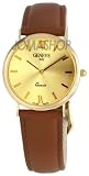 Geneve Champange Dial 14kt Gold Brown Leather Strap Ladies Watch OG-711