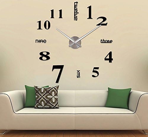 Nichome 3D Modern Frameless Large Wall Clock Luxury Large Size Creative Art Clock DIY Home Decorations Wall Clock Watches (Silver & Black)
