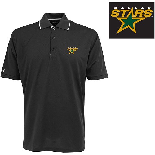Antigua Men's NHL Dallas Stars Exceed Desert Dry Short Sleeve Polo, Black/White, X-Large