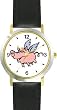 Angel Pig or Flying Pig with Wings Animal - WATCHBUDDY&reg; DELUXE TWO-TONE THEME WATCH - Arabic Numbers - Black Leather Strap-Size-Large ( Men's Size or Jumbo Women's Size )
