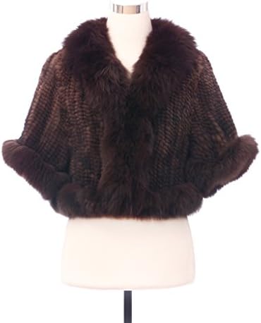 Qiudu Women's Casual Mink Fur Coat Witn Raccoon Fur Collar And Cuff Brown One Size