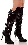 Leg Avenue Brand Style la426 Black Polyurethane High Heeled Buckle Knee High Boots with 4 1/2" Heel