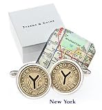 Sterling silver cufflinks with New York City transit token