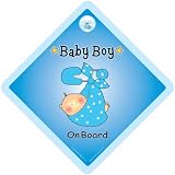 from iwantthatsign.com BABY BOY ON BOARD BLUE SLING Car Sign, Baby on Board Car Safety Sign, FREE UK Postage, Maternity Gift, Baby Shower Gift (Model BLUESLING)