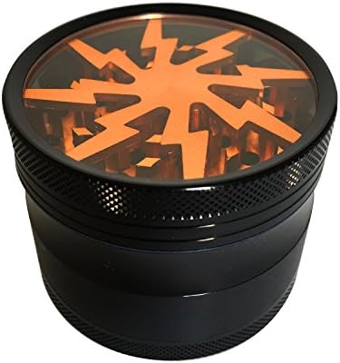 Stylish Lightning Herb Grinder with Pollen Catcher, Brush, and Scraper - 4 Piece 2.5" Premium Grade Aluminum - Durable, Light (Orange)