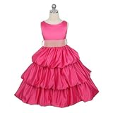 Flowergirl Dress - Fuchsia Satin Bubble w/ Detachable Pink Sash (Girls Size 1/2 - 15/16)