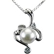 Vine Spiral White Cultured Pearl Cubic Zirconia Platinum Overlay CAREFREE Sterling Silver Pendant Necklace
