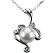 Vine Spiral White Cultured Pearl Cubic Zirconia Platinum Overlay CAREFREE Sterling Silver Pendant Necklace