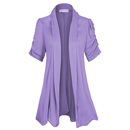 Women's Open Front Ruched Short Sleeve Shark Bite Hem Casual Plus Size Cardigan