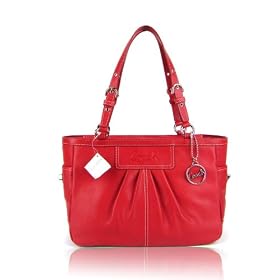 COACH Pleated East West Gallery Tote Shoulder Bag Handbag in or White Red Leather F13759