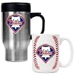 Philadelphia Phillies MLB Stainless Steel Travel Mug & Gameball Ceramic Mug Set - Primary Logo