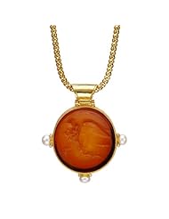 Sterling Silver Italian Yellow Gold Plated Freshwater Cultured Pearl and Venetian Glass Pendant Necklace, 18"
