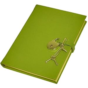 Genuine Leather Pad-Lock Diary, Working Key and Lock, Lime, 8"