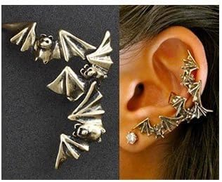 Kitty-Party 2 Pcs Silver Bat Ear Cuff Stud Earring Wrap ,Left Ear