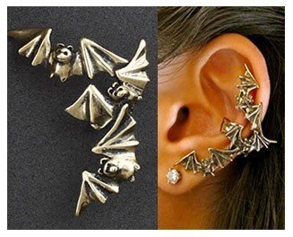 Kitty-Party 2 Pcs Silver Bat Ear Cuff Stud Earring Wrap ,Left Ear
