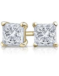 1 Carat Solitaire Diamond Stud Earrings Princess Cut 4 Prong Push Back (J-K Color, VS2-SI1 Clarity)