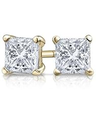 1/3 Carat Solitaire Diamond Stud Earrings Princess Cut 4 Prong Push Back (G-H Color, VS2-SI1 Clarity)