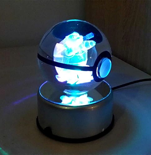 Pokeball Pokemon Toys night light,made of K9 Crystal laser engraved, with Led rotating base (Blastoise)
