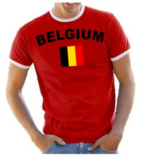 Coole-Fun-T-Shirts Herren T-Shirt Ringer, Rot, M, 10888_Belgien_HERI