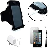 Durable Microfiber Work Out Exercise Sports Armband with 8 Secure Adjustable Sizes for New Apple iPod Touch 4 ( 4th Generation 8GB 16GB 32GB ) + Includes a Anti Glare Screen Protector + Includes an Apple Approved Home Wall Charger easy to Travel your iPod Touch 4th Generation.