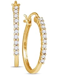 14K Yellow Gold Round Brilliant Cut Diamond - Channel Set Round Circle Hoop Earrings - (.23 cttw.)